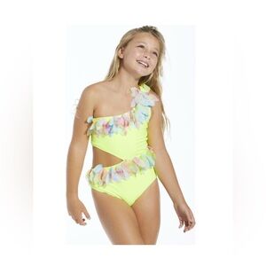 Stella Cove Yellow and Pink One Piece Swimsuit Asymmetrical Design size 2